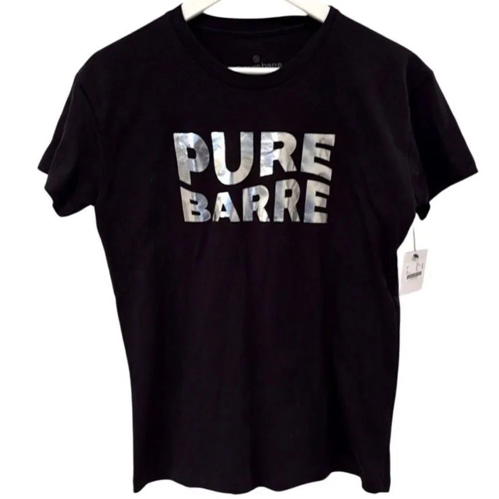 Pure Barre Wave Foil Cotton Tee Small Silver Logo